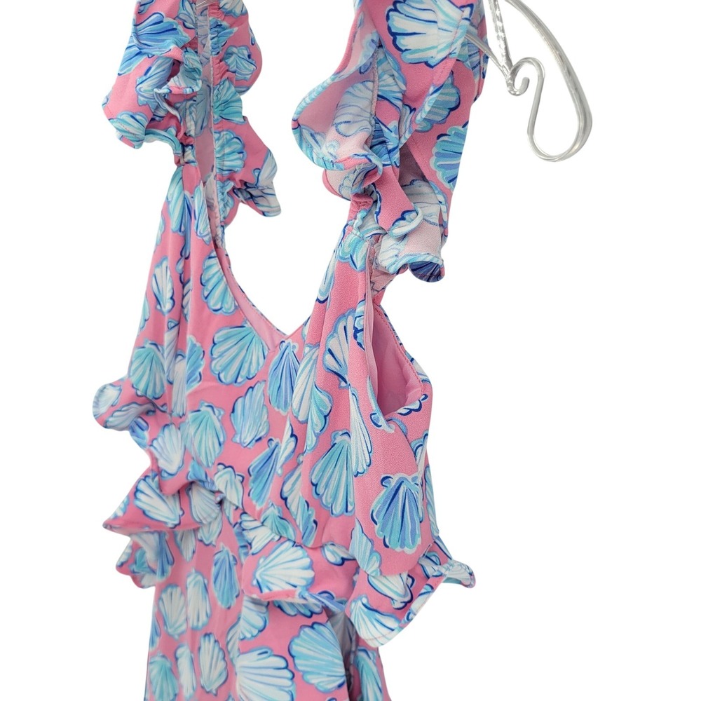 NEW Simply Southern Pink Blue Shell Print Ruffle Cut Out Maxi Dress Womens Small - Picture 5 of 10